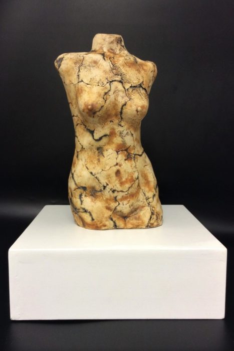 'cracked effect' torso in stoneware