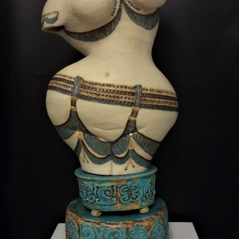 'goddess' original scuplture in stoneware (turquoise and gold lustre decoration)